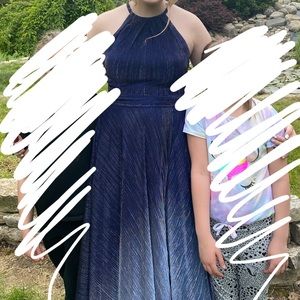 Navy Prom Dress with Silver Hints and Pockets (Worn Once)